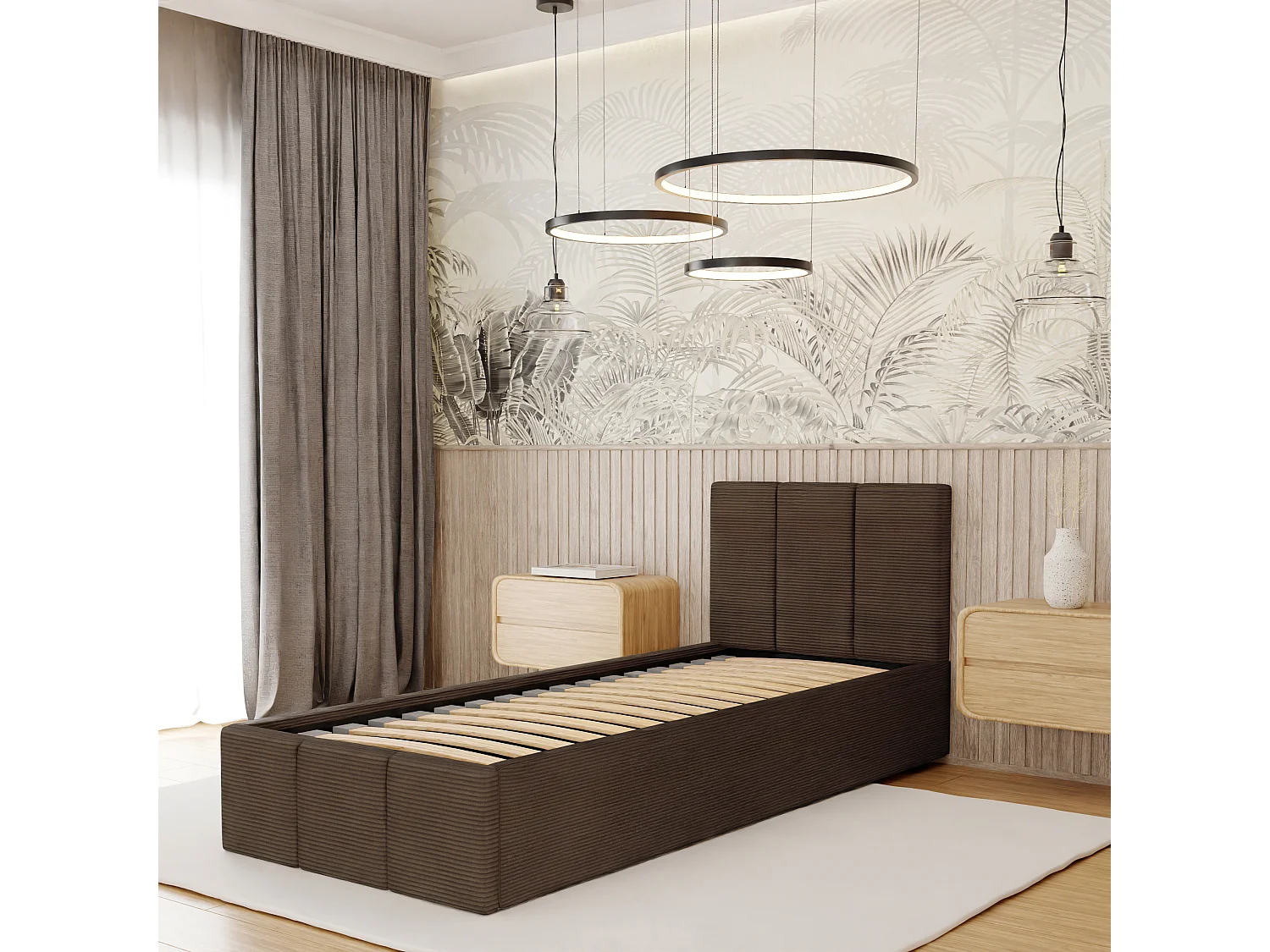 Bed Gestoffeerd 90x200 Cm Eenpersoons Stof CORD Bruin Voor De Slaapkamer