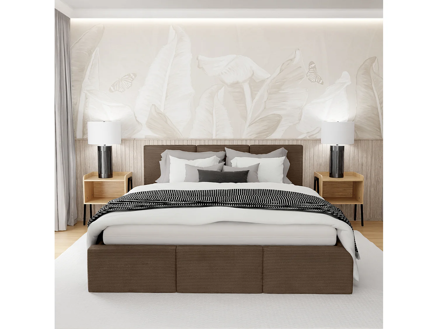 Bed Gestoffeerd 160x200 Cm Dubbel Stof CORD Bruin Voor De Slaapkamer