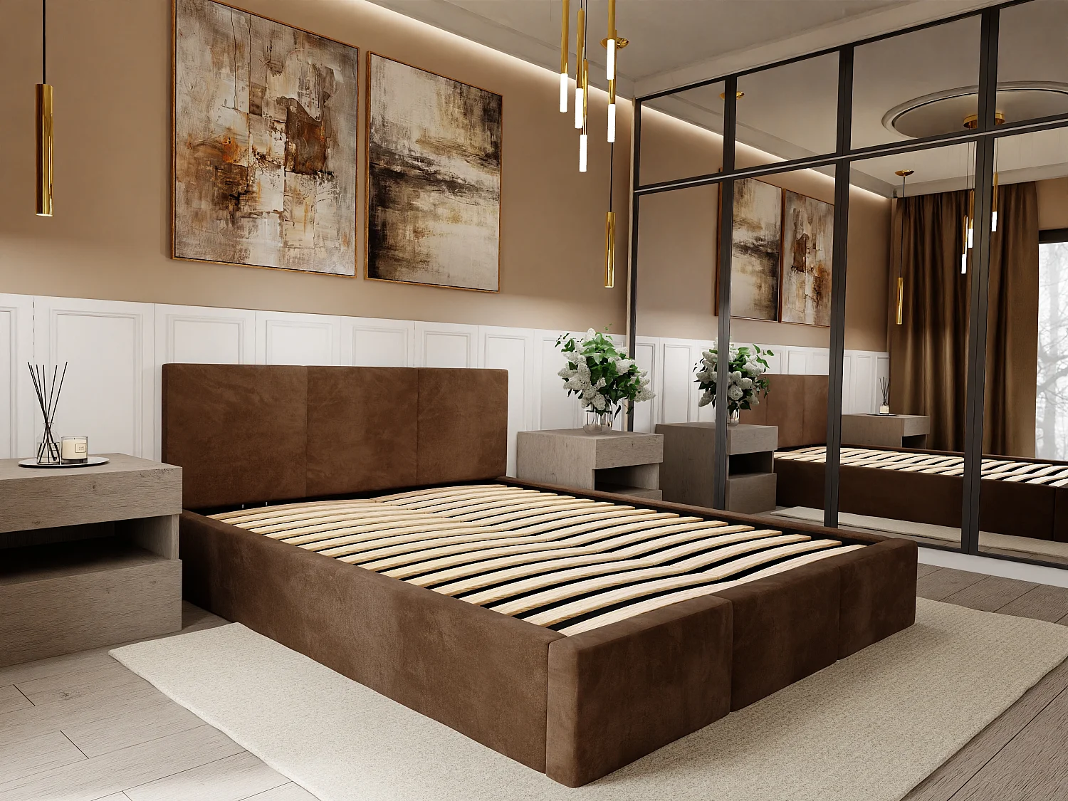 Bed Gestoffeerd 160cm x 200cm Dubbel Met Opbergruimte Bruin Voor De Slaapkamer
