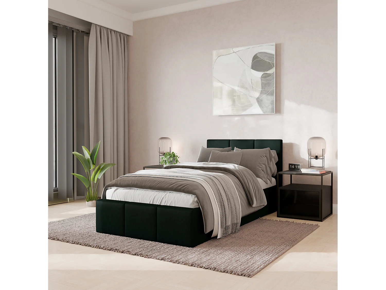 Bed Gestoffeerd 90cm x 200cm Enkel Met Opbergruimte Flessengroen