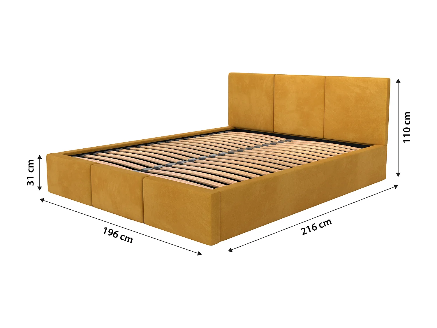 Muralo POLSTERBETT für Schlafzimmer Polsterbett mit Bettkasten und Gasdruckfeder Bett mit Polsterkopfteil Doppelbett 180x200 Bett mit Stauraum Gelb