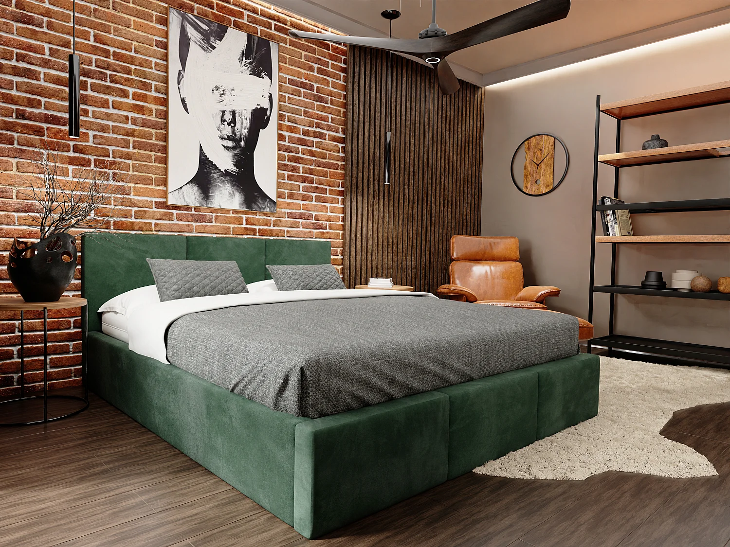 Bed Gestoffeerd Voor Slaapkamer 180cm x 200cm Dubbel Met Opbergruimte Flessengroen