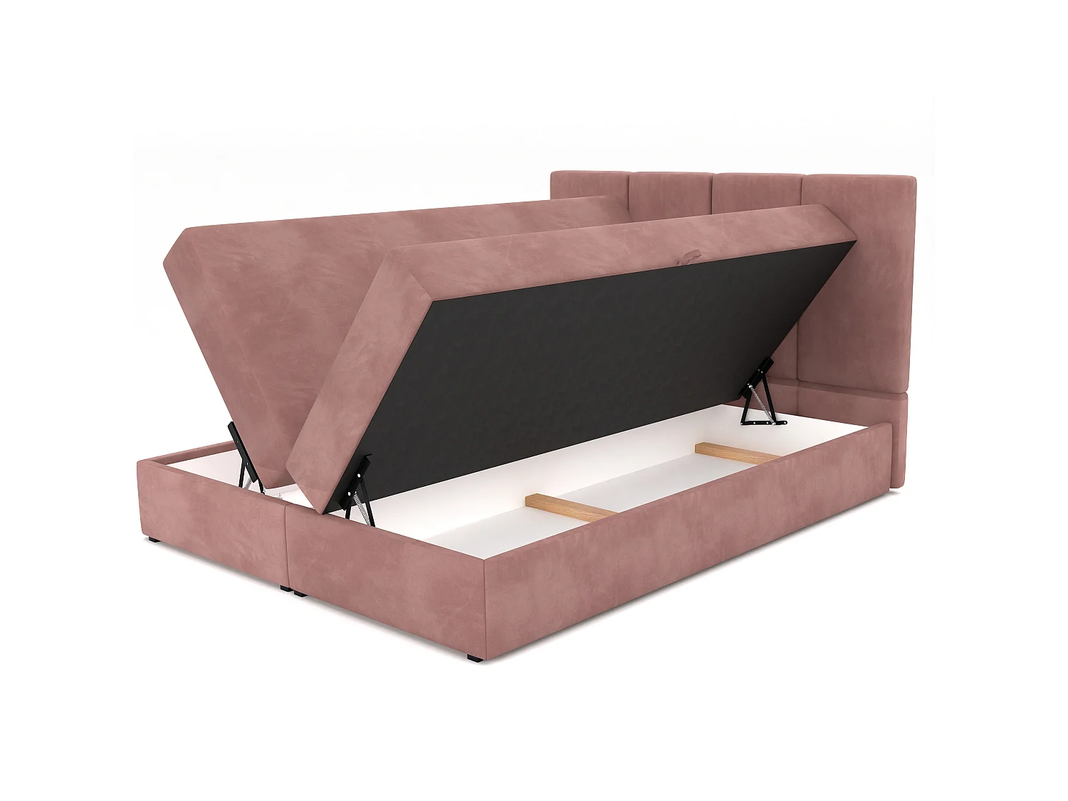Muralo KONTINENTALBETT für Schlafzimmer Polsterbett mit zwei Bettkasten Bett mit Polsterkopfteil Doppelbett 160x200 Bett mit Stauraum Altrosa