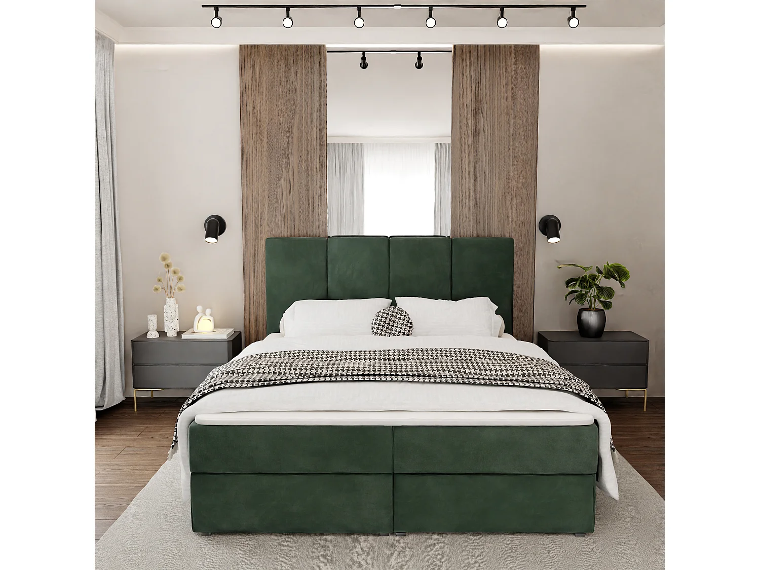 Bed Continentaal 160x200 cm Gestoffeerd Dubbel Met Matras Flessengroen Velours Magic Velvet