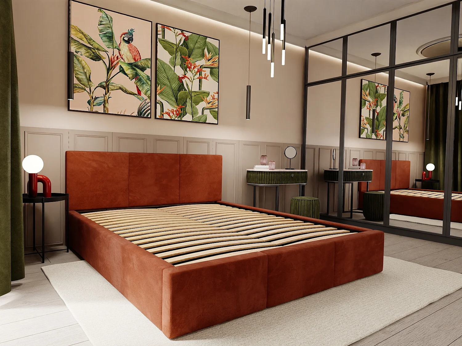 Bed Gestoffeerd Voor De Slaapkamer 140cm x 200cm Dubbel Met Opbergruimte In Honingkleur
