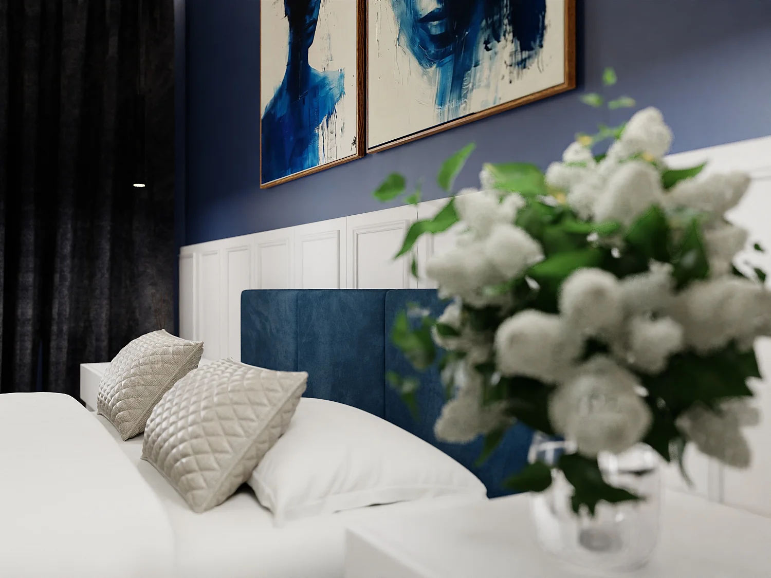 Bed Gestoffeerd Voor De Slaapkamer 140cm x 200cm Dubbel Met Opbergruimte In Donkerblauw