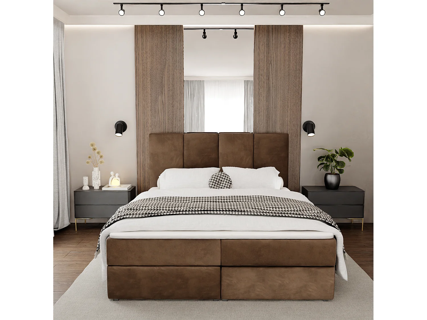 Bed Continentaal 140x200 cm Gestoffeerd Dubbel Met Matras Bruin Velours Magic Velvet