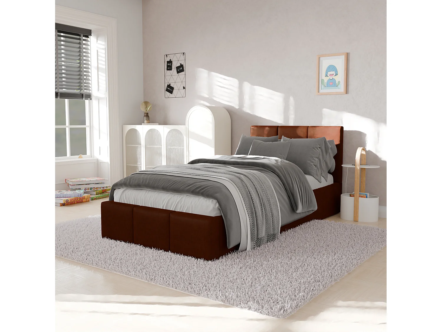 Muralo POLSTERBETT für Schlafzimmer Polsterbett mit Bettkasten und Gasdruckfeder Bett mit Polsterkopfteil Einzelbett 90x200 Bett mit Stauraum Honigfarbe