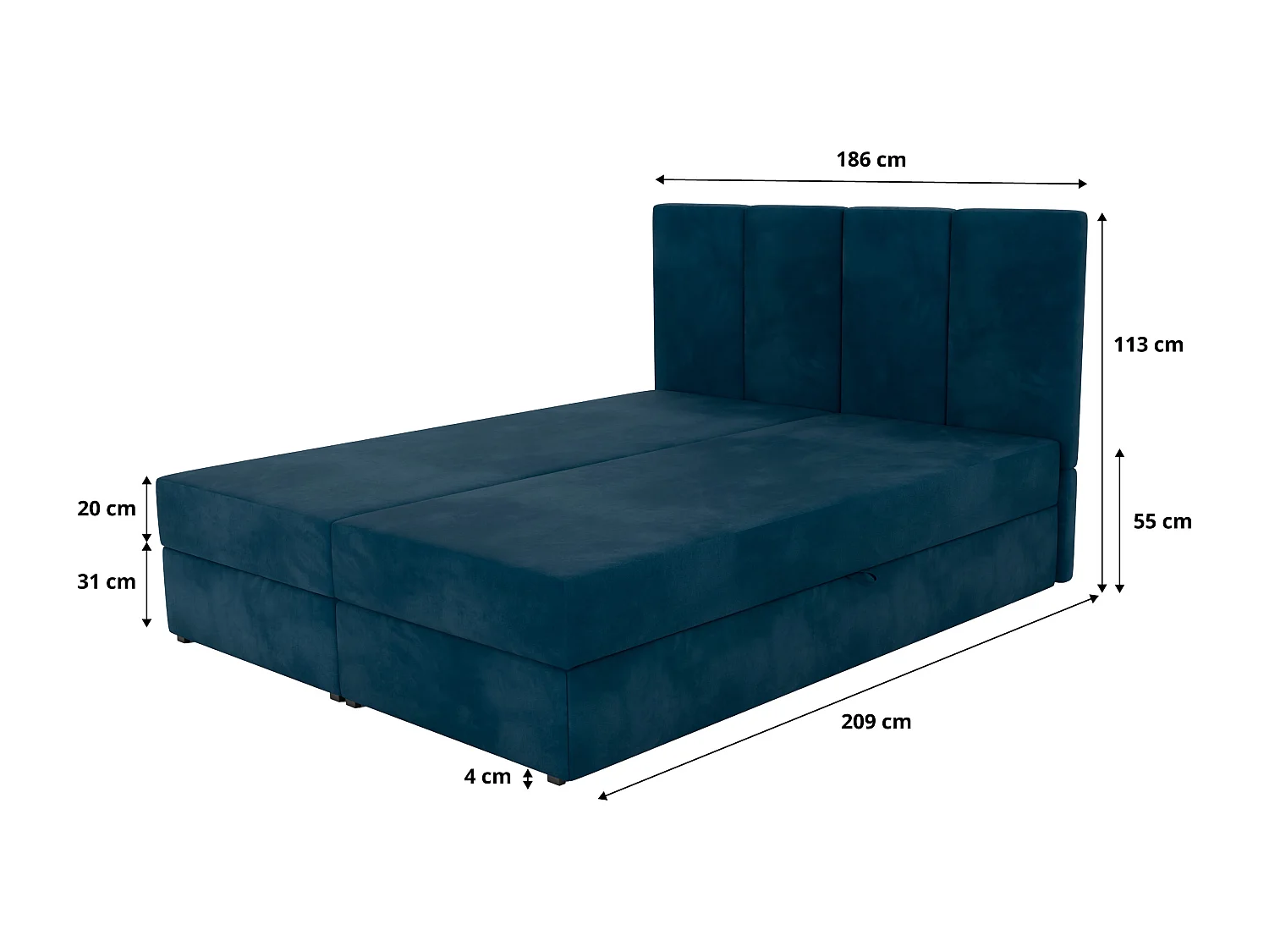 Bed Continentaal 180x200 cm Gestoffeerd Dubbel Met Matras Marineblauw Velours Magic Velvet