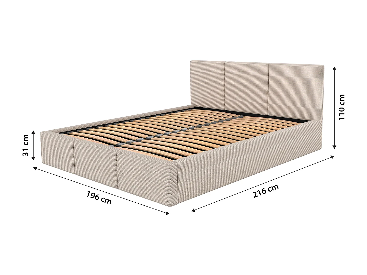 Łóżko Tapicerowane Do Sypialni 180x200 Łóżko Podwójne Z Pojemnikiem Beżowe - Tkanina Cord
