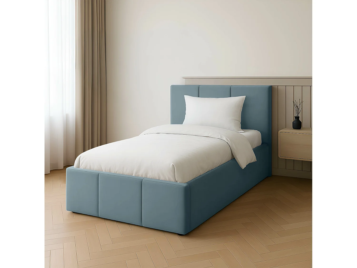 Bed Gestoffeerd 90cm x 200cm Enkel Met Opbergruimte Zeegroen