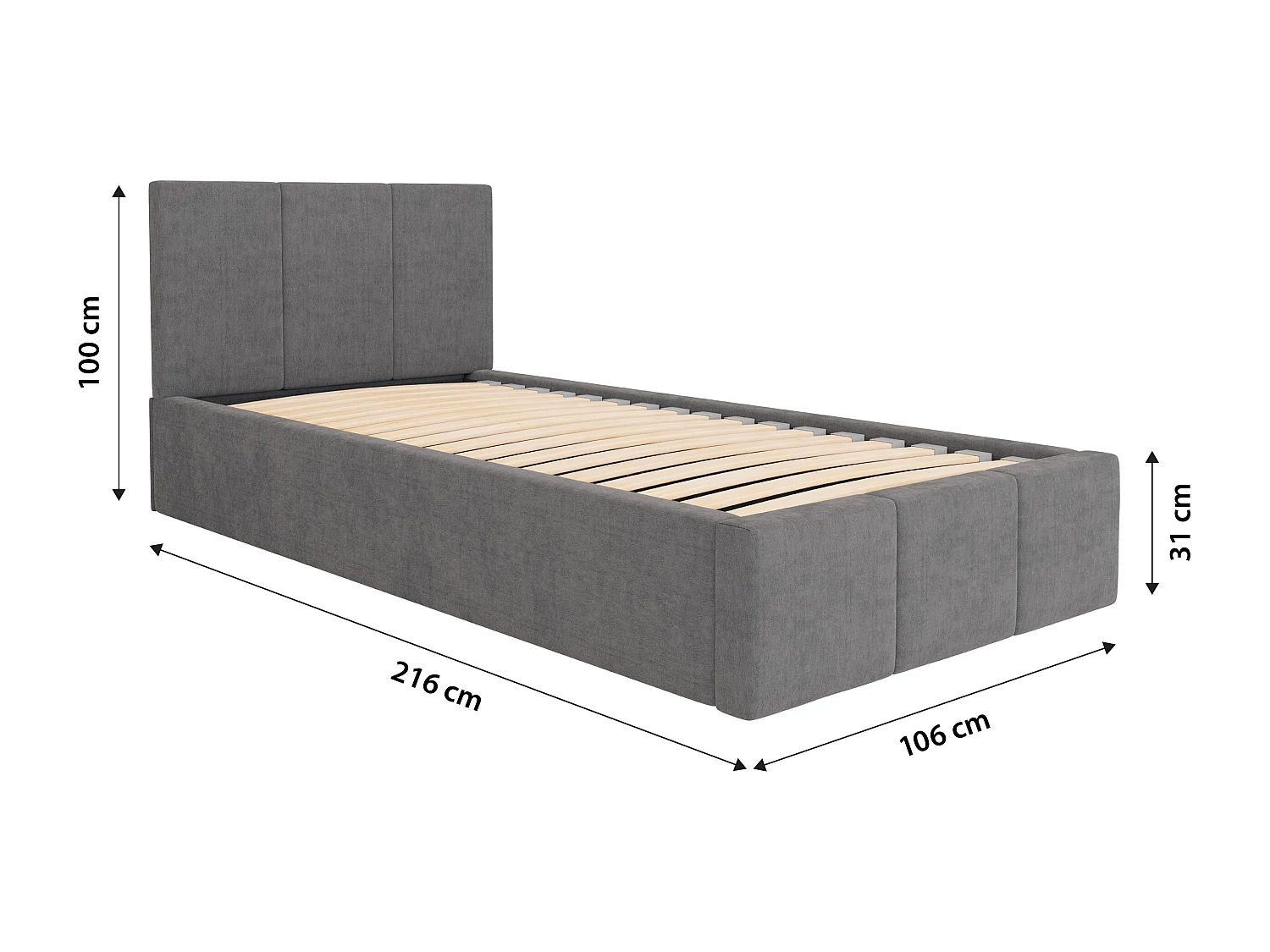 Muralo POLSTERBETT für Schlafzimmer Polsterbett mit Bettkasten und Gasdruckfeder Bett mit Polsterkopfteil Einzelbett 90x200 Bett mit Stauraum Grau