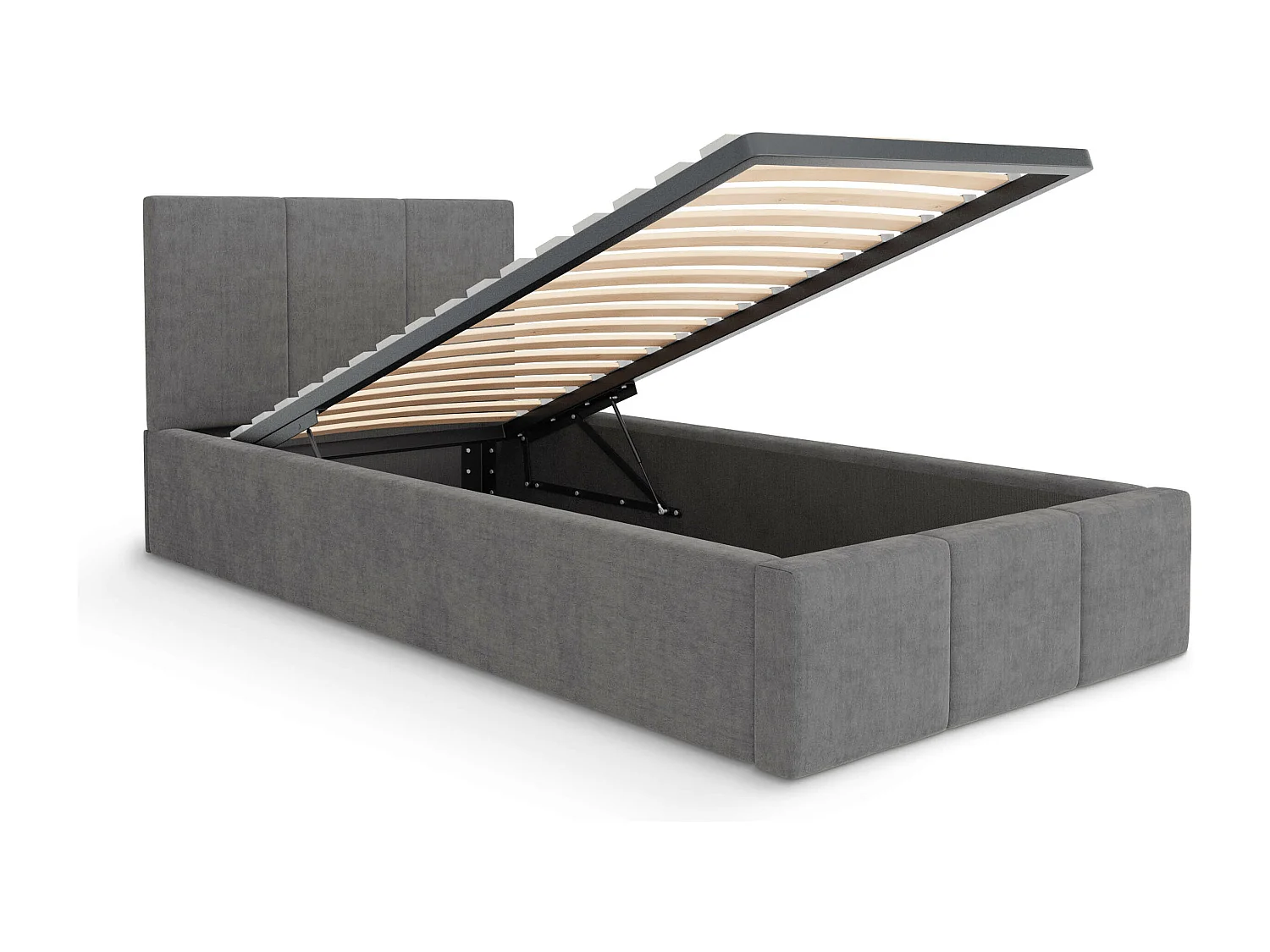 Muralo POLSTERBETT für Schlafzimmer Polsterbett mit Bettkasten und Gasdruckfeder Bett mit Polsterkopfteil Einzelbett 90x200 Bett mit Stauraum Grau