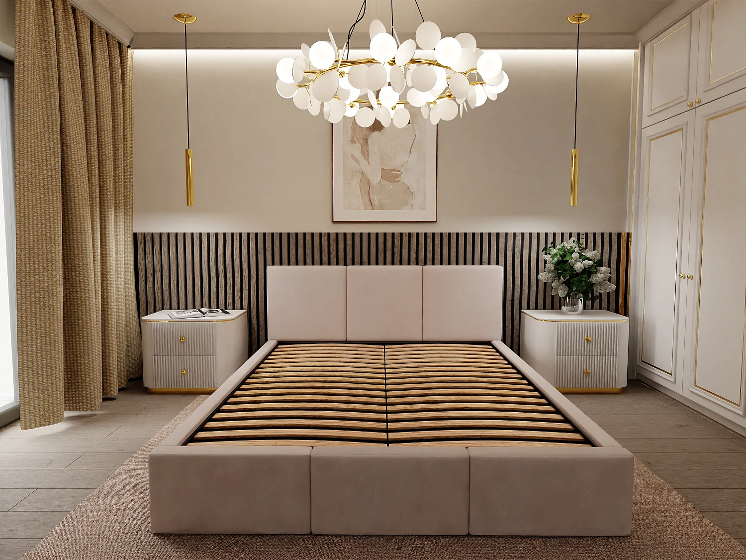 Muralo POLSTERBETT für Schlafzimmer Stoffbett Bett mit Container Doppelbett Polsterbett mit Bettkasten Creme 160cmx200cm