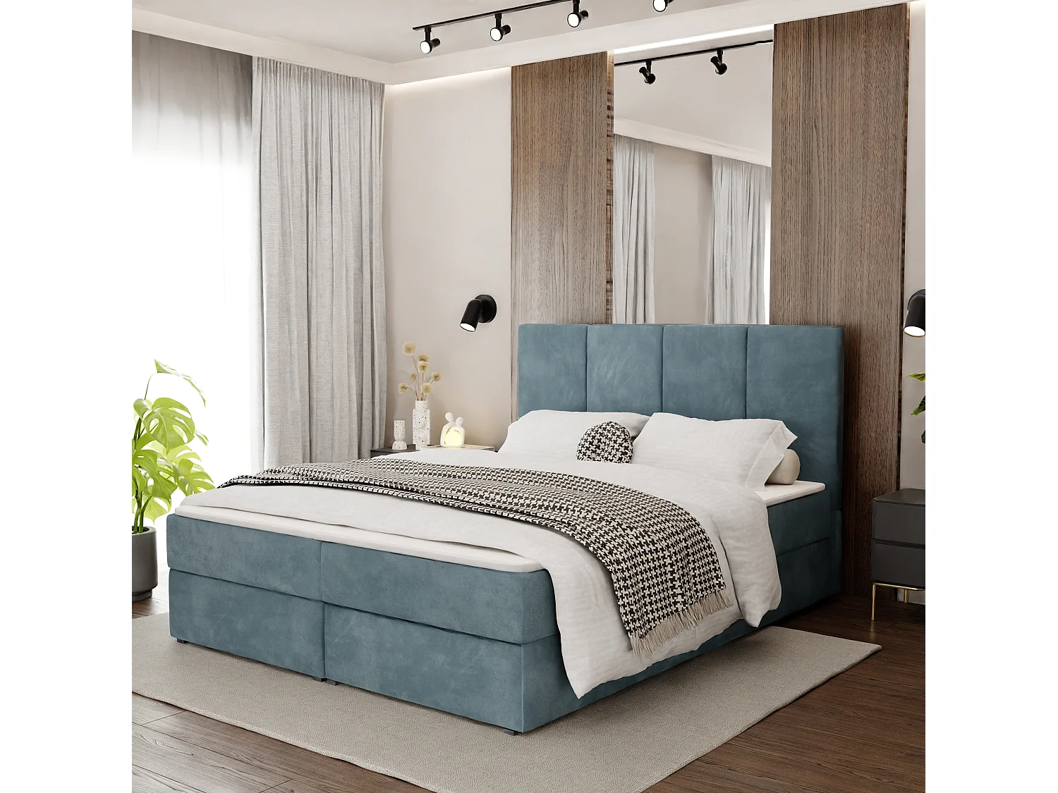 Bed Continentaal 160x200 cm Gestoffeerd Dubbel Met Matras Zeegroen Velours Magic Velvet