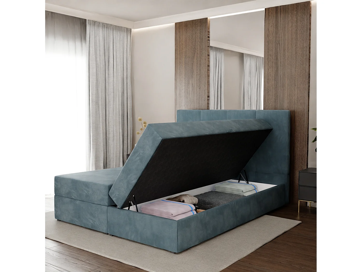 Bed Continentaal 160x200 cm Gestoffeerd Dubbel Met Matras Zeegroen Velours Magic Velvet