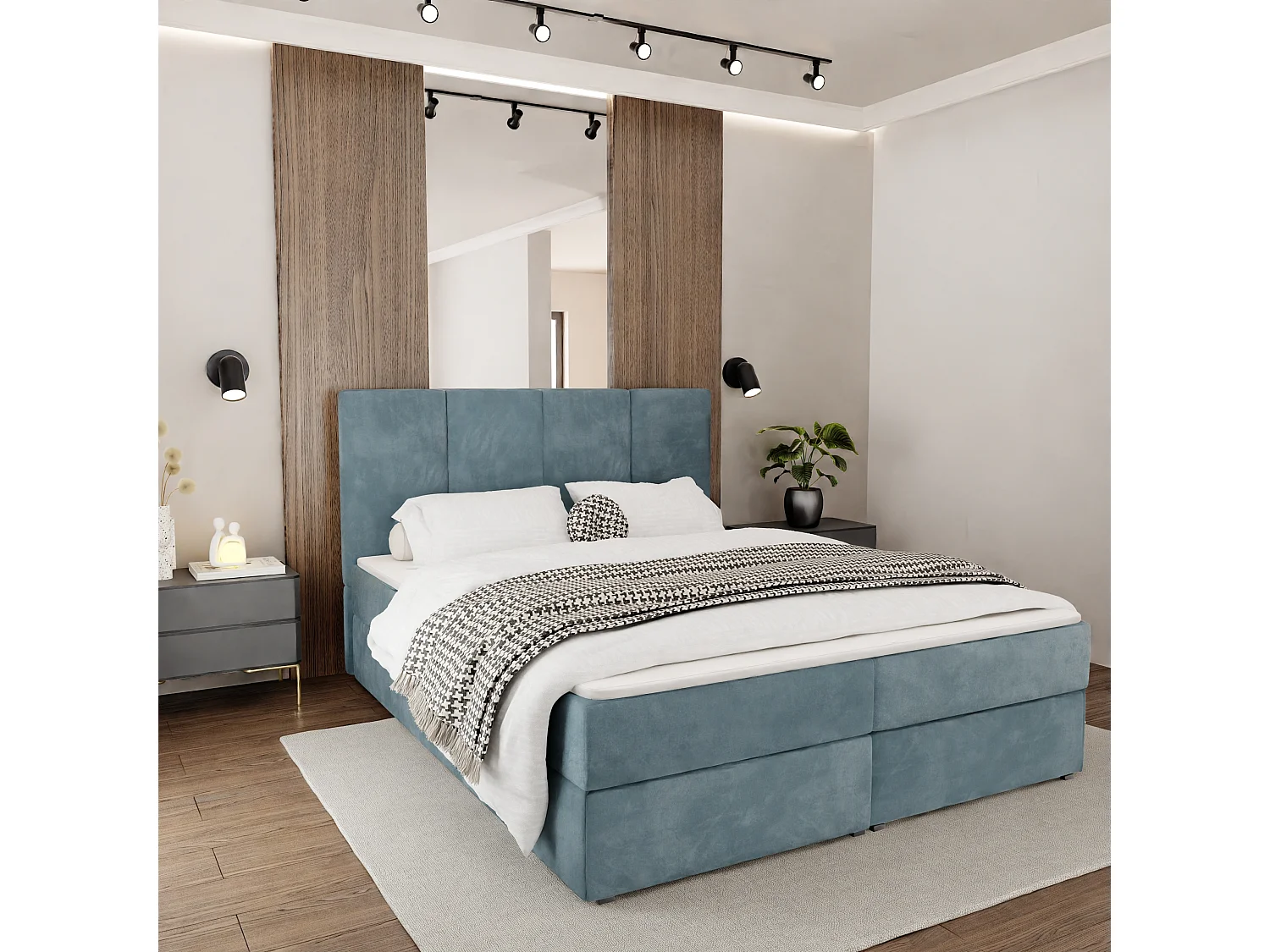 Bed Continentaal 160x200 cm Gestoffeerd Dubbel Met Matras Zeegroen Velours Magic Velvet