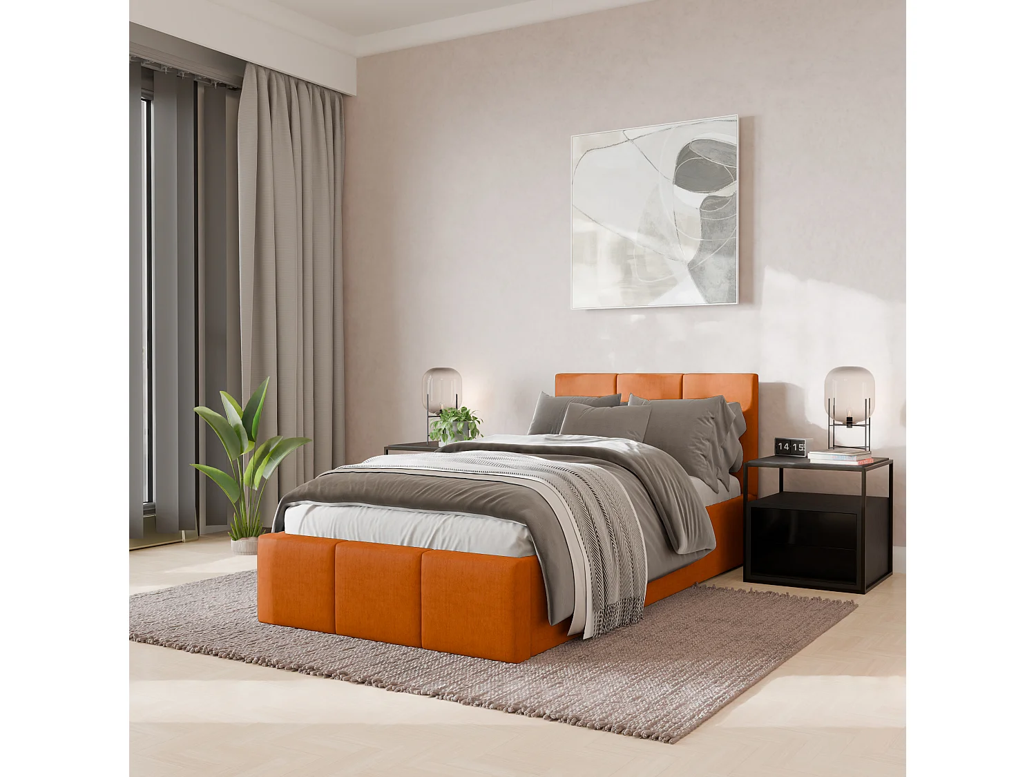 Muralo POLSTERBETT für Schlafzimmer Polsterbett mit Bettkasten und Gasdruckfeder Bett mit Polsterkopfteil Einzelbett 90x200 Bett mit Stauraum Gelb