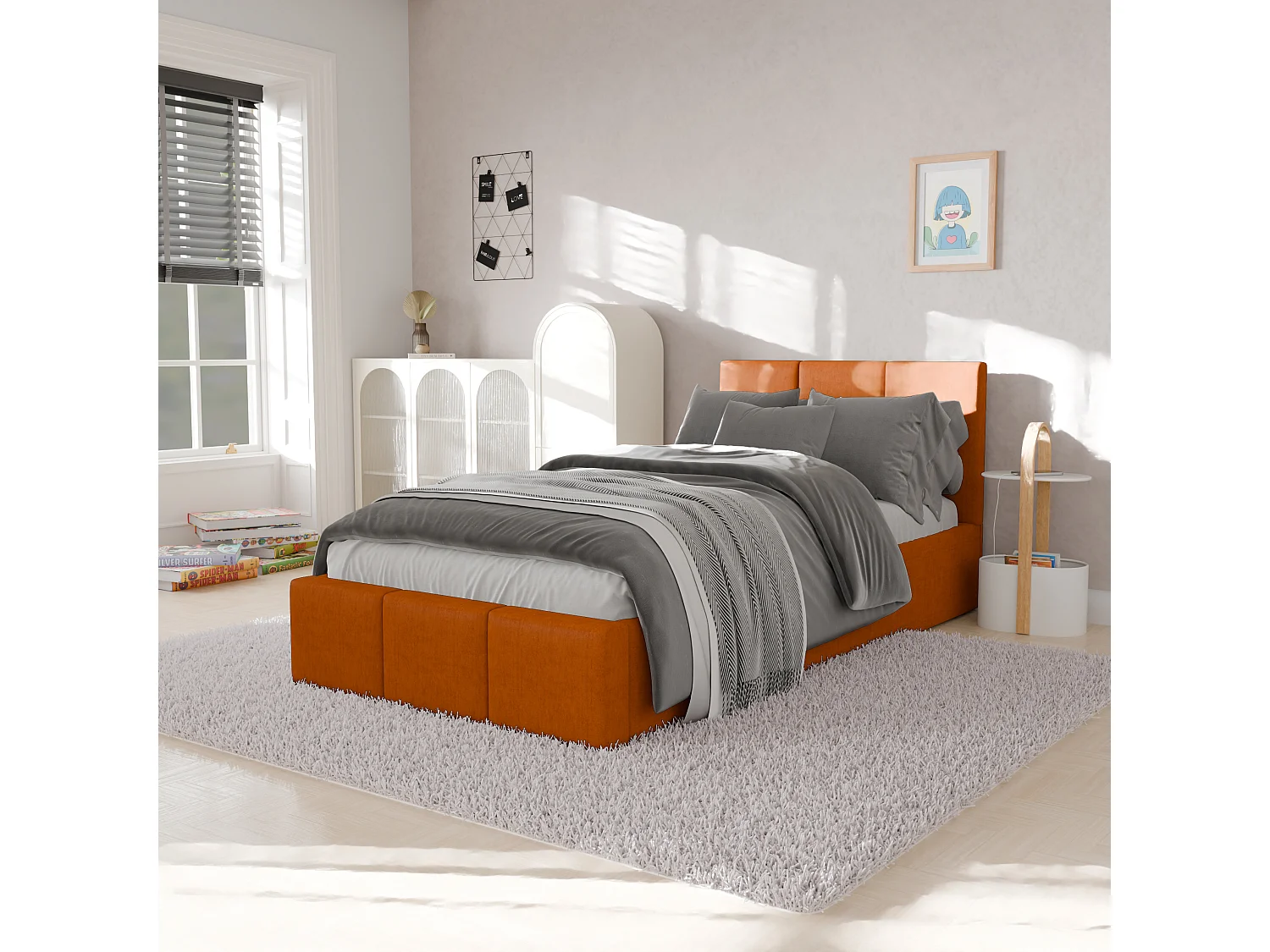 Muralo POLSTERBETT für Schlafzimmer Polsterbett mit Bettkasten und Gasdruckfeder Bett mit Polsterkopfteil Einzelbett 90x200 Bett mit Stauraum Gelb