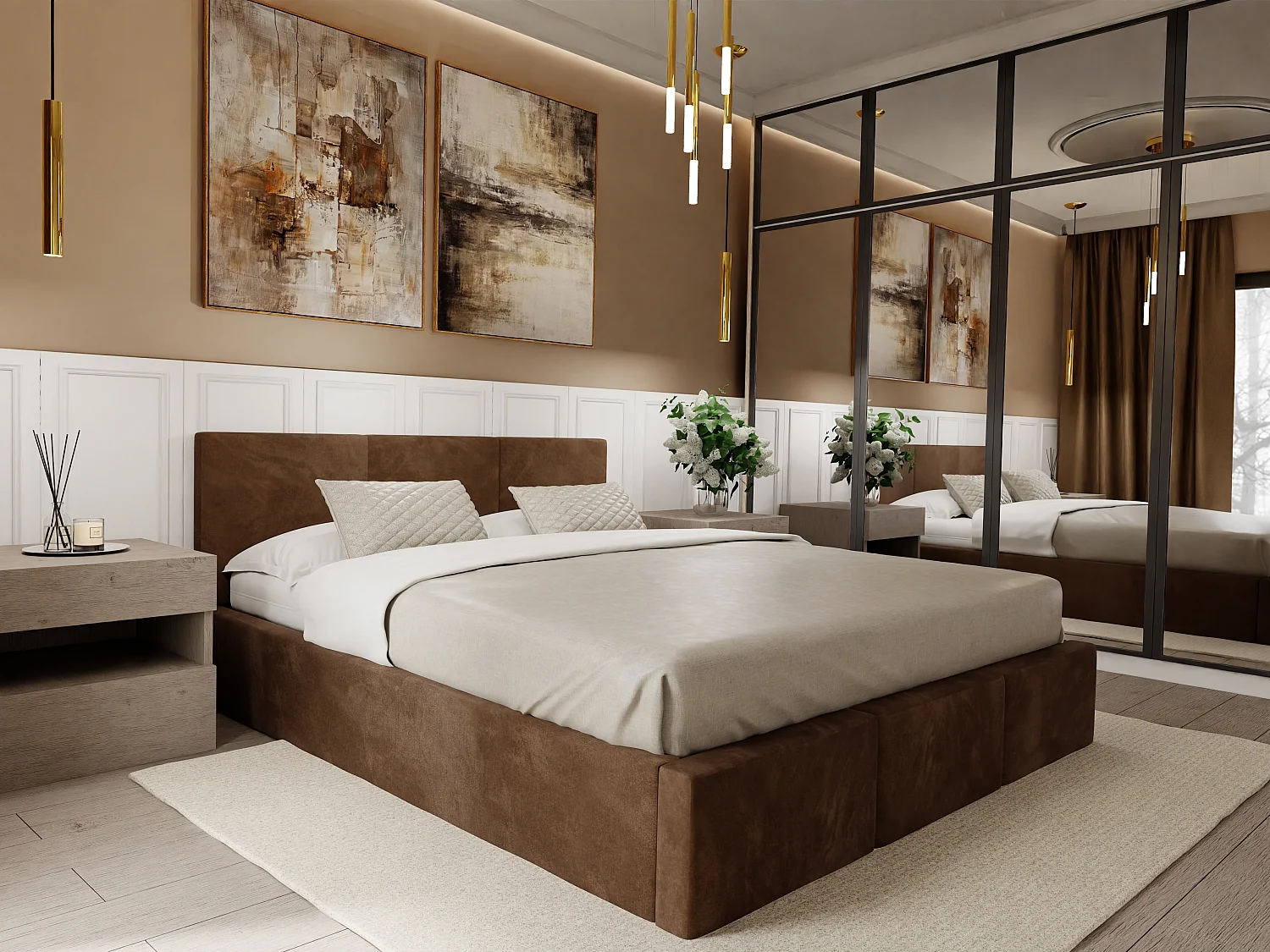 Bed Gestoffeerd 160cm x 200cm Dubbel Met Opbergruimte Bruin Voor De Slaapkamer