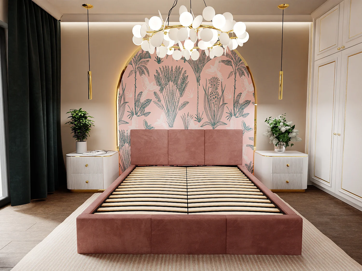Muralo POLSTERBETT für Schlafzimmer Polsterbett mit Bettkasten und Gasdruckfeder Bett mit Polsterkopfteil Bett 120x200 Bett mit Stauraum Altrosa
