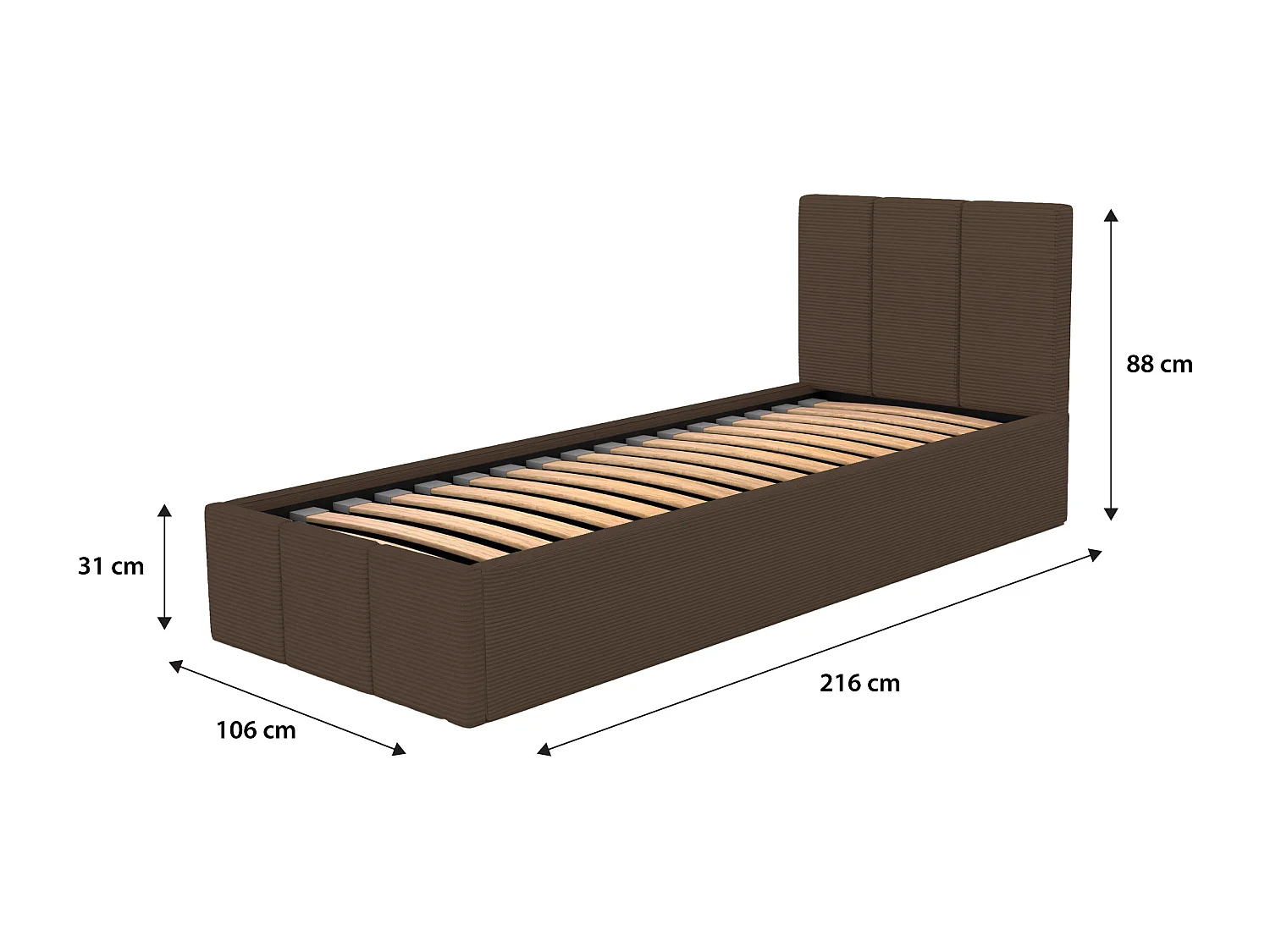 Bed Gestoffeerd 90x200 Cm Eenpersoons Stof CORD Bruin Voor De Slaapkamer