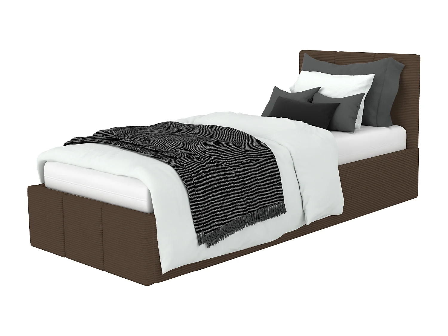 Bed Gestoffeerd 90x200 Cm Eenpersoons Stof CORD Bruin Voor De Slaapkamer