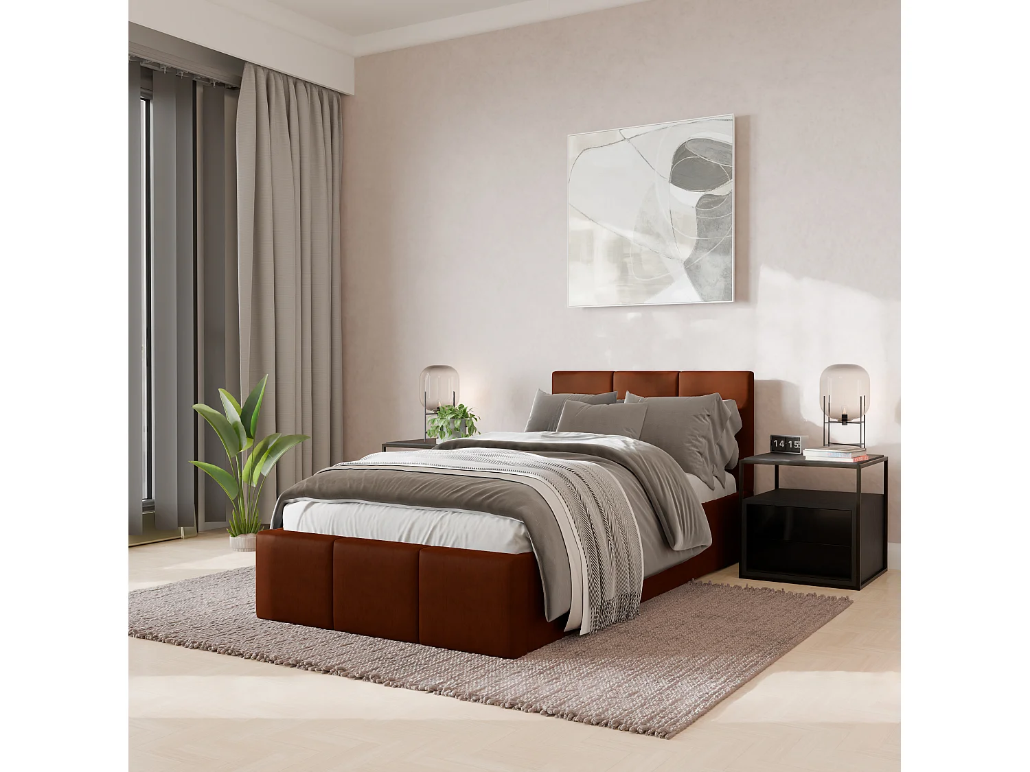 Muralo POLSTERBETT für Schlafzimmer Polsterbett mit Bettkasten und Gasdruckfeder Bett mit Polsterkopfteil Einzelbett 90x200 Bett mit Stauraum Honigfarbe