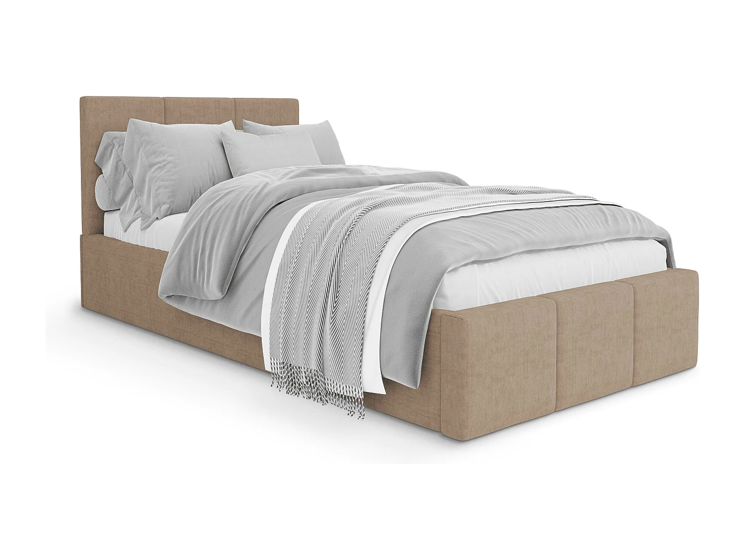 Bed Gestoffeerd 90cm x 200cm Enkel Met Opbergruimte Beige