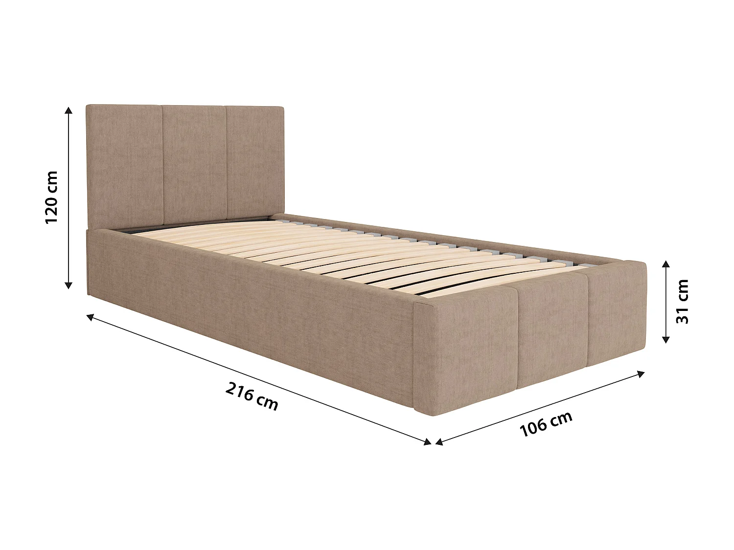 Bed Gestoffeerd 90cm x 200cm Enkel Met Opbergruimte Beige