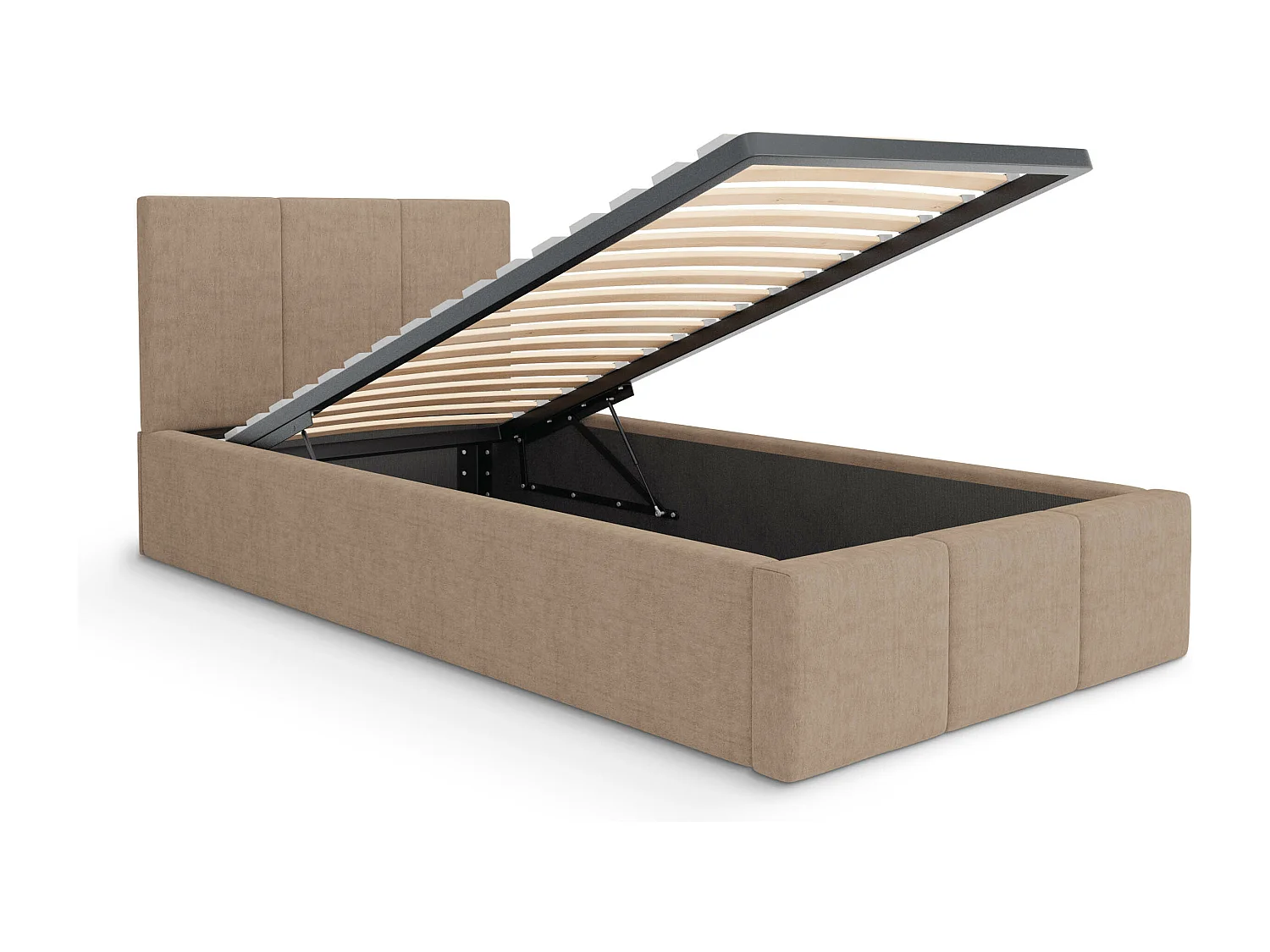 Bed Gestoffeerd 90cm x 200cm Enkel Met Opbergruimte Beige