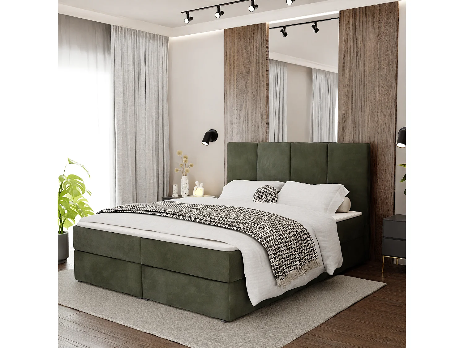 Bed Continentaal 140x200 cm Gestoffeerd Dubbel Met Matras Khaki Velours Magic Velvet