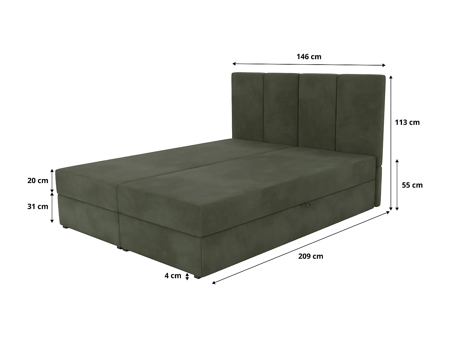 Bed Continentaal 140x200 cm Gestoffeerd Dubbel Met Matras Khaki Velours Magic Velvet