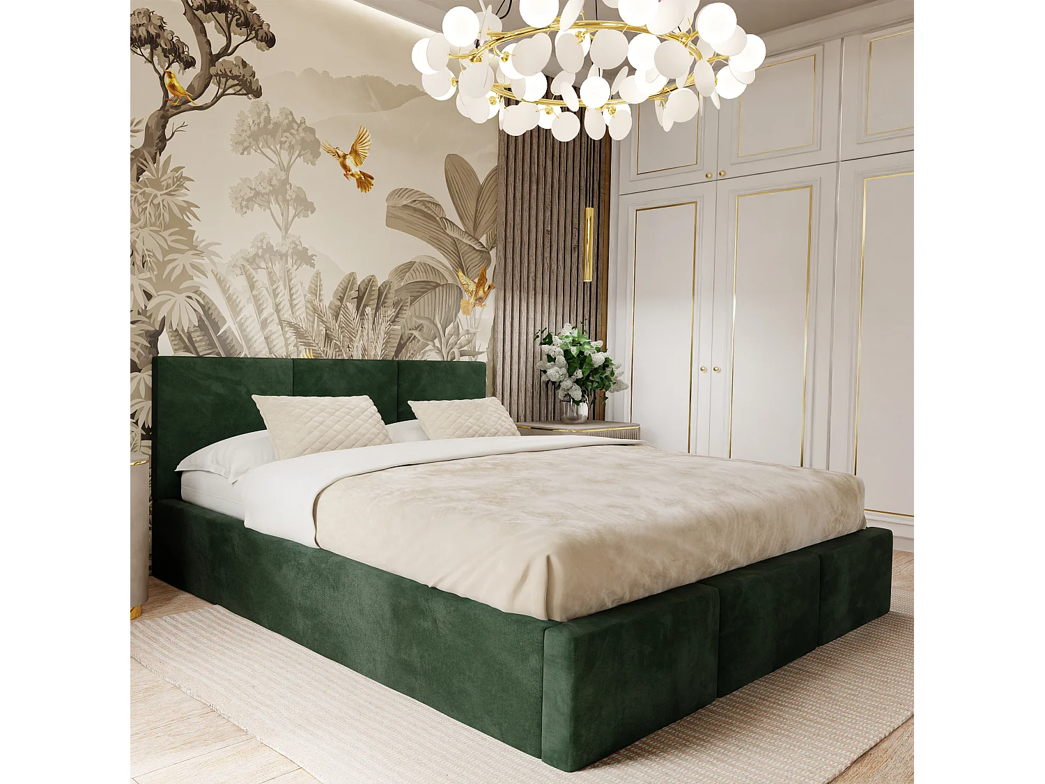 Bed Gestoffeerd Voor Slaapkamer 180cm x 200cm Dubbel Met Opbergruimte Flessengroen