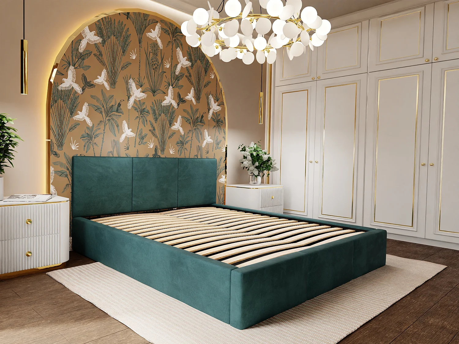 Bed Gestoffeerd Voor Slaapkamer 180cm x 200cm Met Opbergruimte Dubbel Turkoois