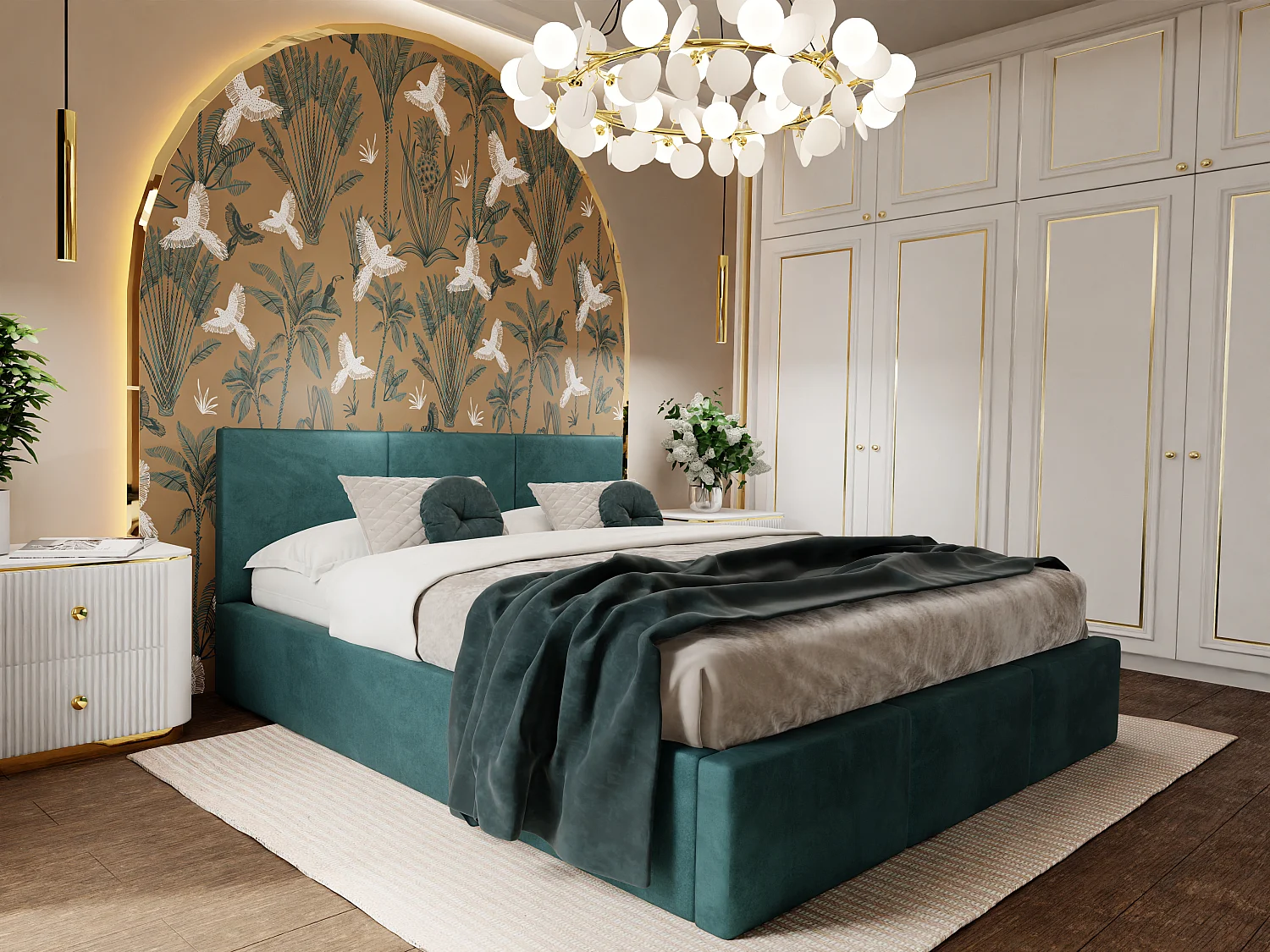 Bed Gestoffeerd Voor Slaapkamer 180cm x 200cm Met Opbergruimte Dubbel Turkoois
