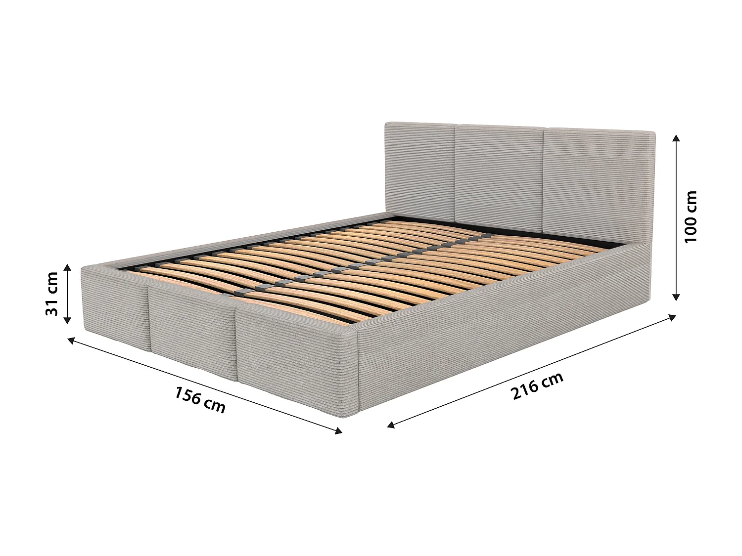 Łóżko Tapicerowane Do Sypialni 140x200 Łóżko Podwójne Z Pojemnikiem Szare - Tkanina Cord