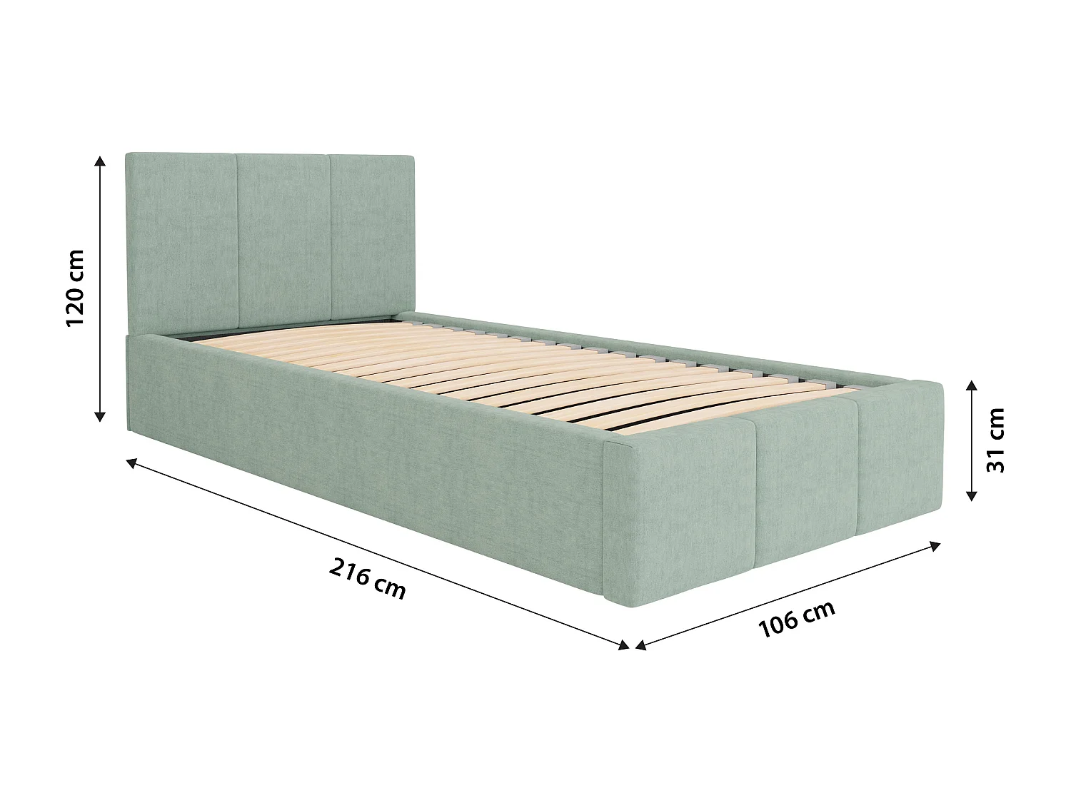 Bed Gestoffeerd 90cm x 200cm Enkel Met Opbergruimte Mintgroen