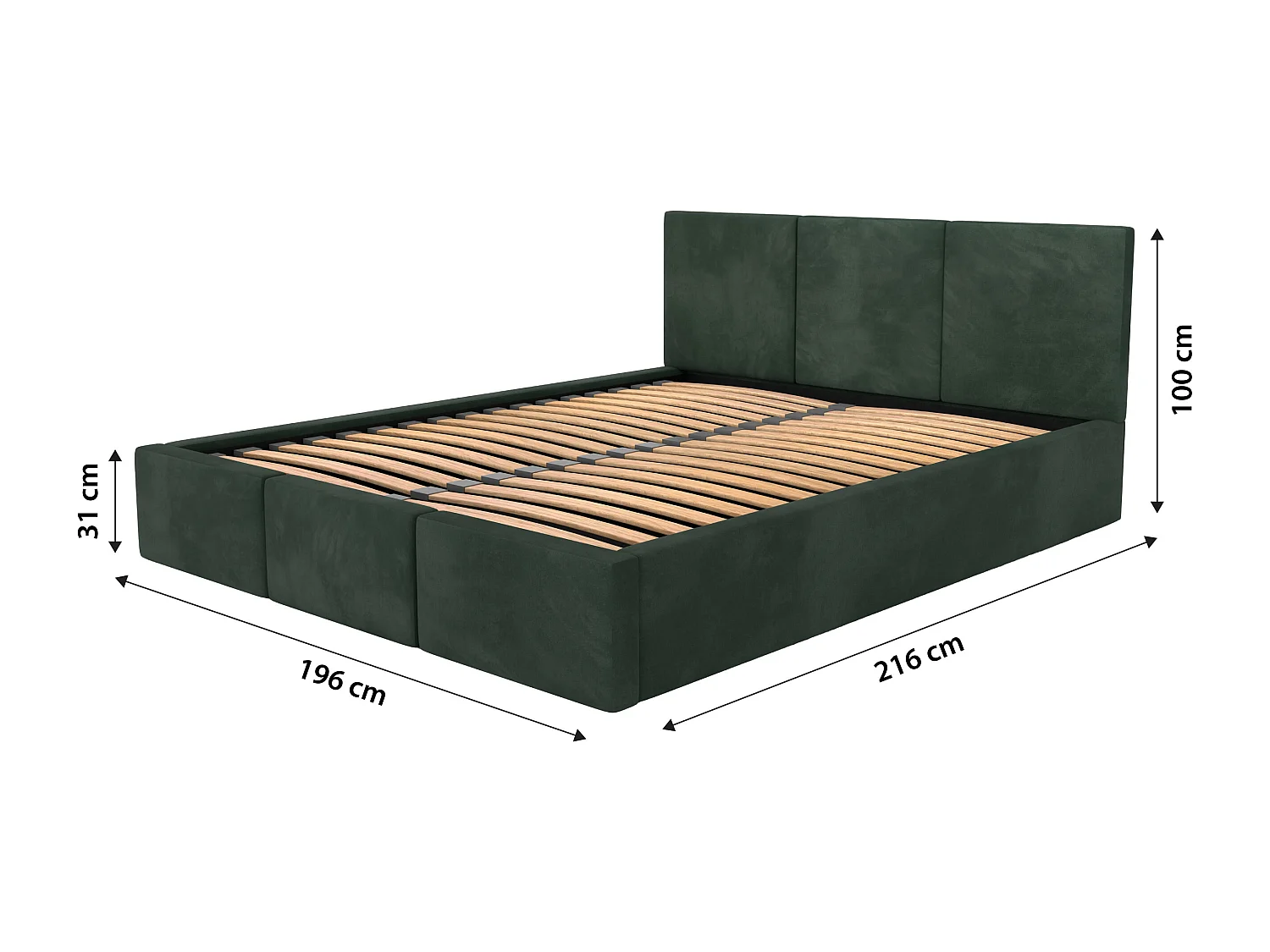 Bed Gestoffeerd Voor Slaapkamer 180cm x 200cm Dubbel Met Opbergruimte Flessengroen