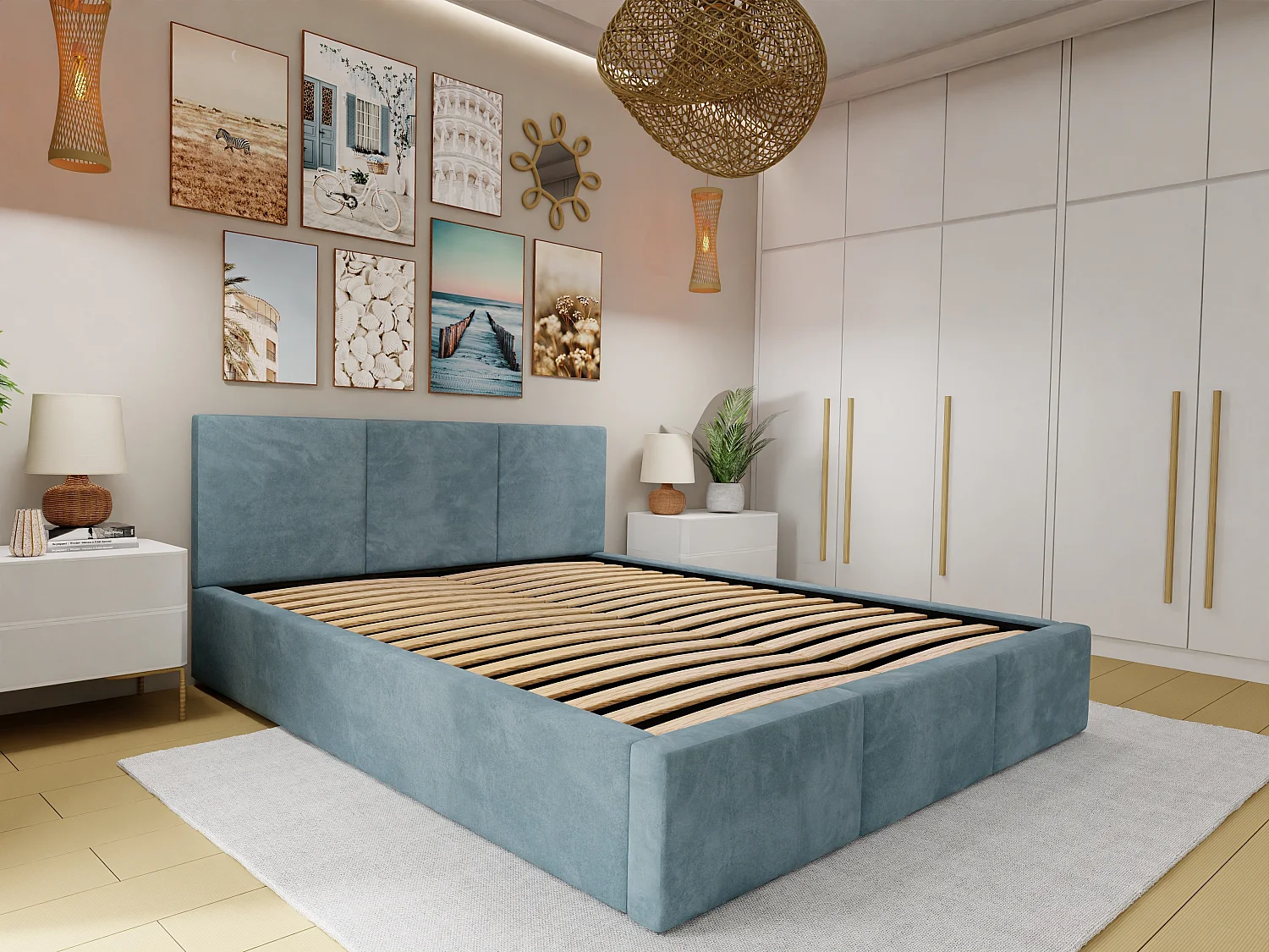 Bed Gestoffeerd Voor Slaapkamer 140cm x 200cm Dubbel Met Opbergruimte Zee Groen