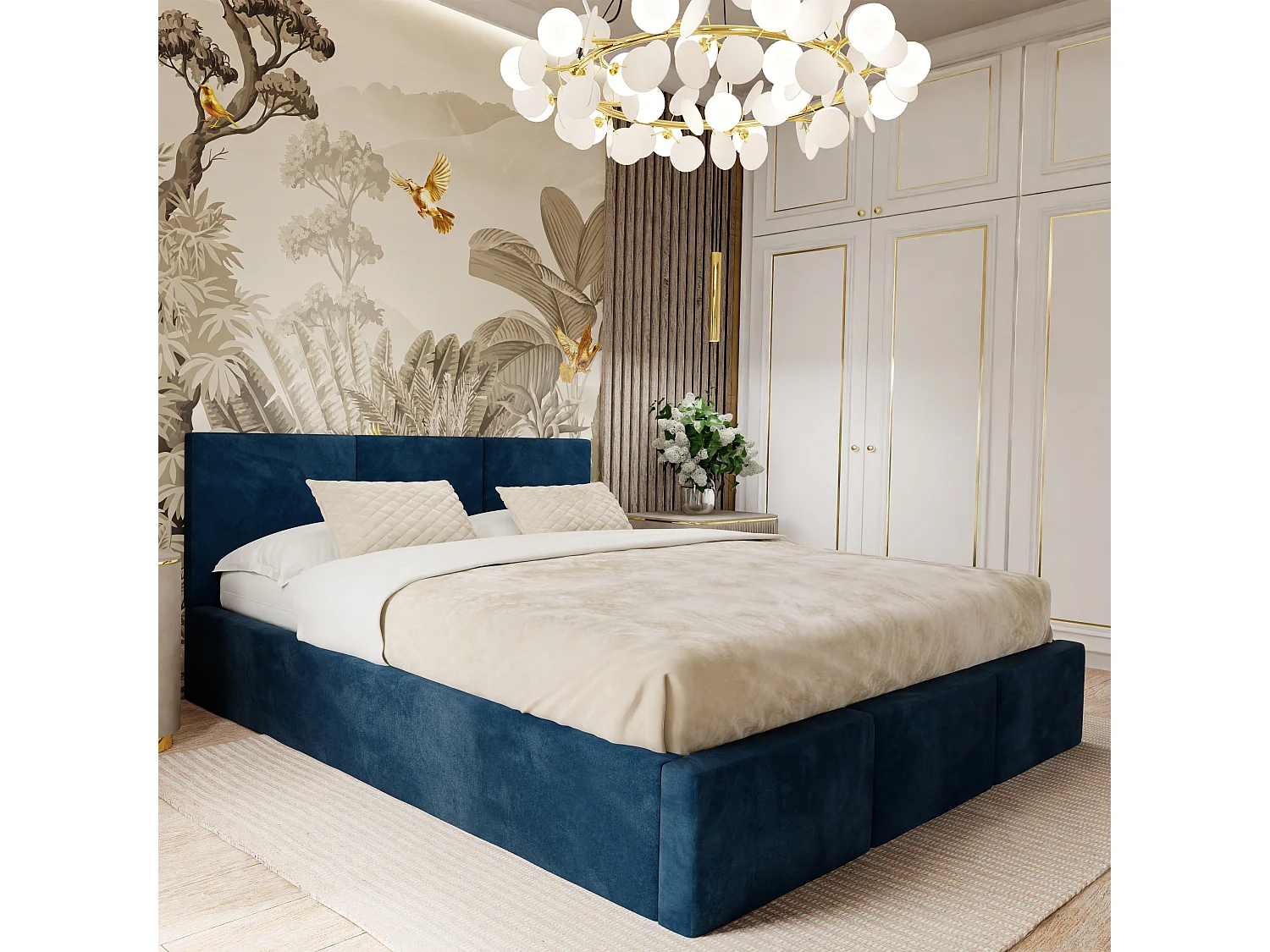 Bed Gestoffeerd Voor Slaapkamer 120cm x 200cm Met Opbergruimte Dubbel Marineblauw