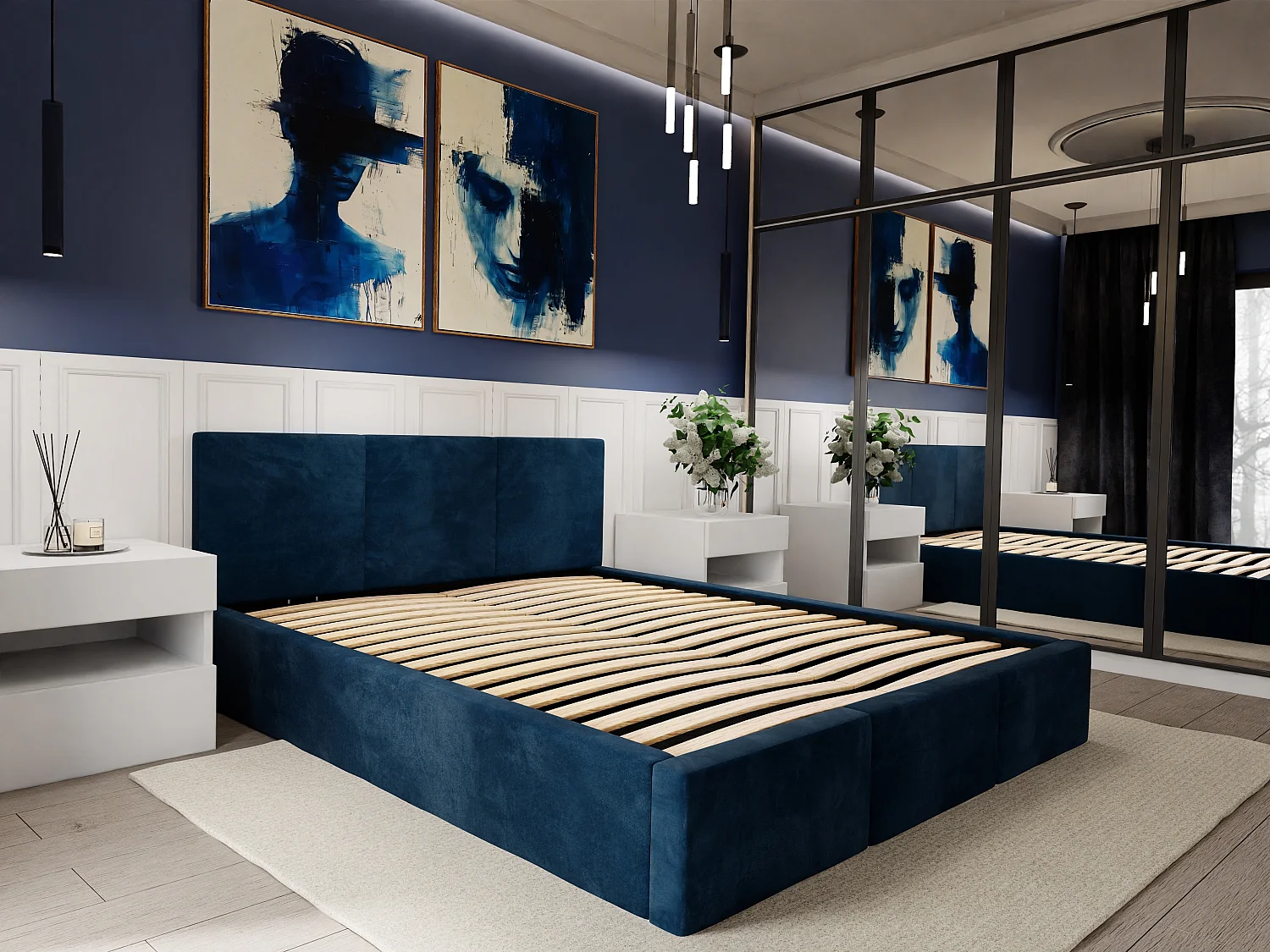 Bed Gestoffeerd Voor Slaapkamer 120cm x 200cm Met Opbergruimte Dubbel Marineblauw