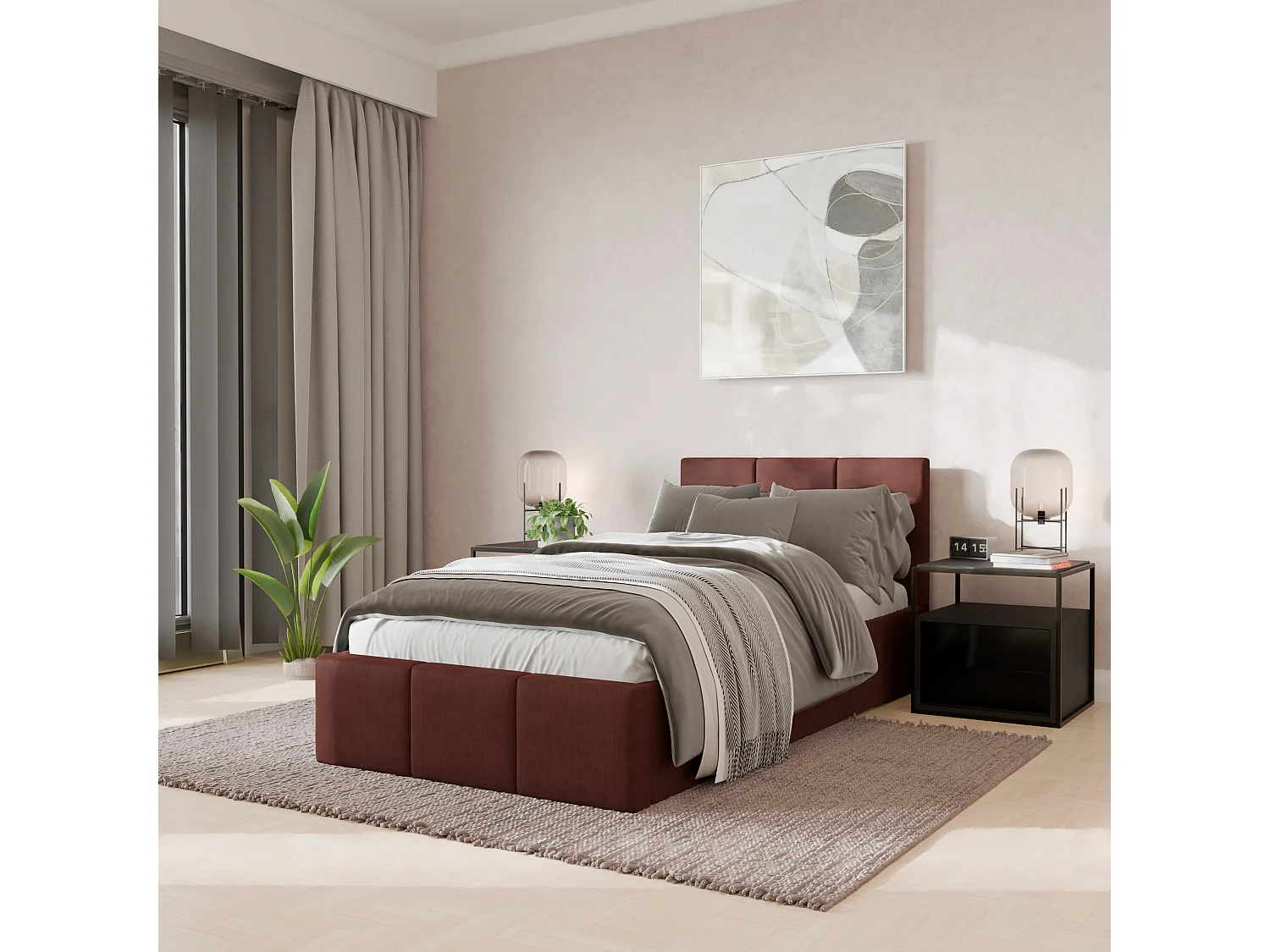 Muralo POLSTERBETT für Schlafzimmer Polsterbett mit Bettkasten und Gasdruckfeder Bett mit Polsterkopfteil Einzelbett 90x200 Bett mit Stauraum Altrosa