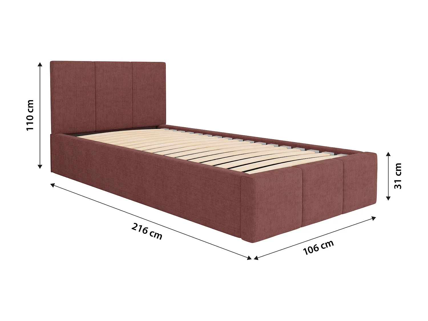 Muralo POLSTERBETT für Schlafzimmer Polsterbett mit Bettkasten und Gasdruckfeder Bett mit Polsterkopfteil Einzelbett 90x200 Bett mit Stauraum Altrosa