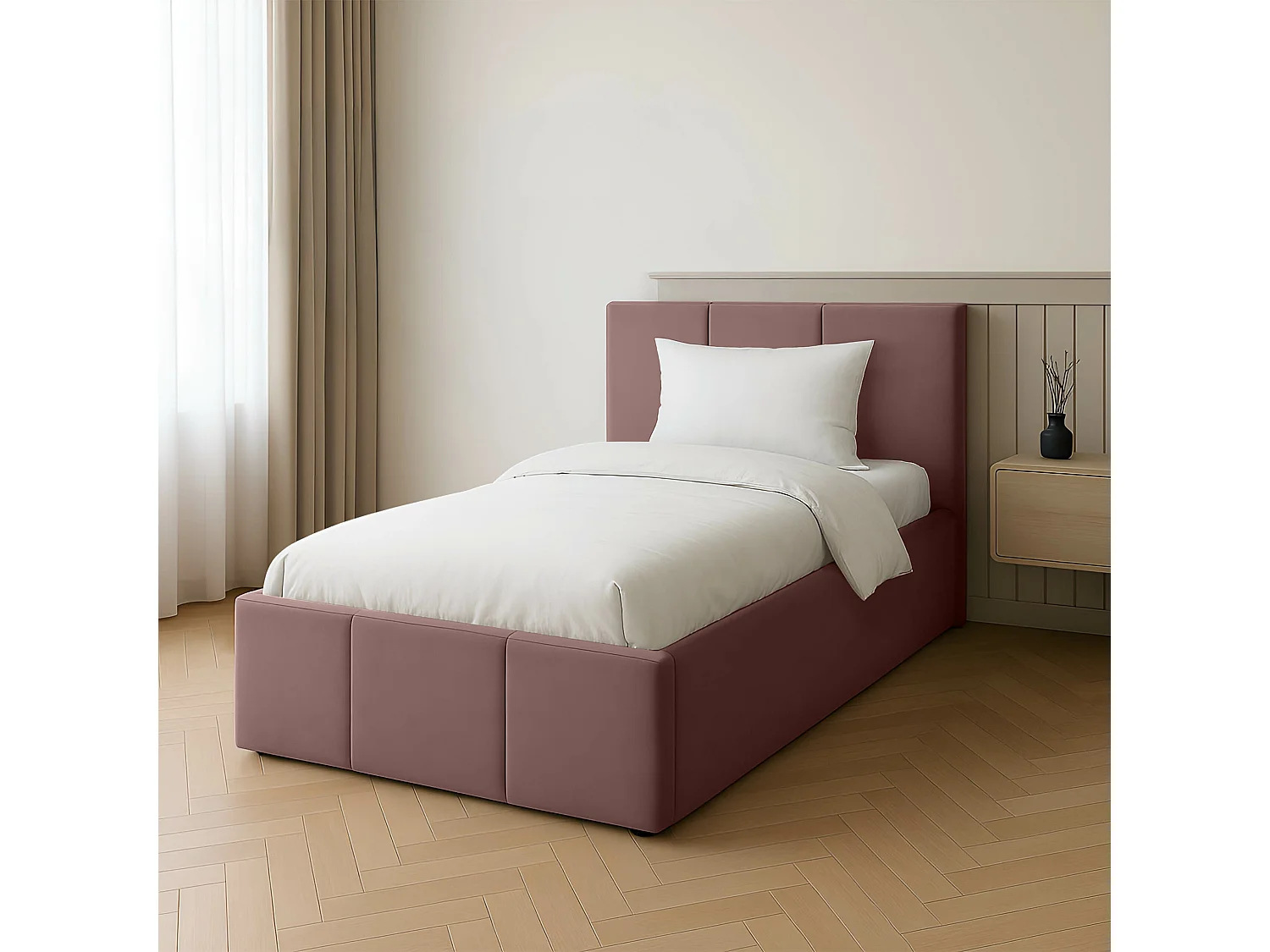 Muralo POLSTERBETT für Schlafzimmer Polsterbett mit Bettkasten und Gasdruckfeder Bett mit Polsterkopfteil Einzelbett 90x200 Bett mit Stauraum Altrosa