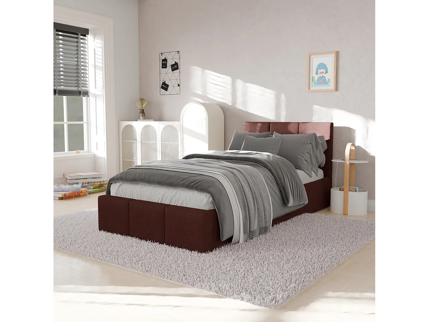 Muralo POLSTERBETT für Schlafzimmer Polsterbett mit Bettkasten und Gasdruckfeder Bett mit Polsterkopfteil Einzelbett 90x200 Bett mit Stauraum Altrosa