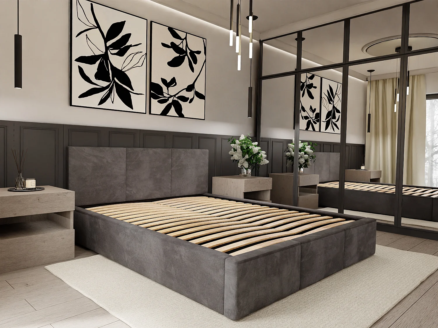 Bed Gestoffeerd Voor Slaapkamer 120cm x 200cm Met Opbergruimte Dubbel Grafiet