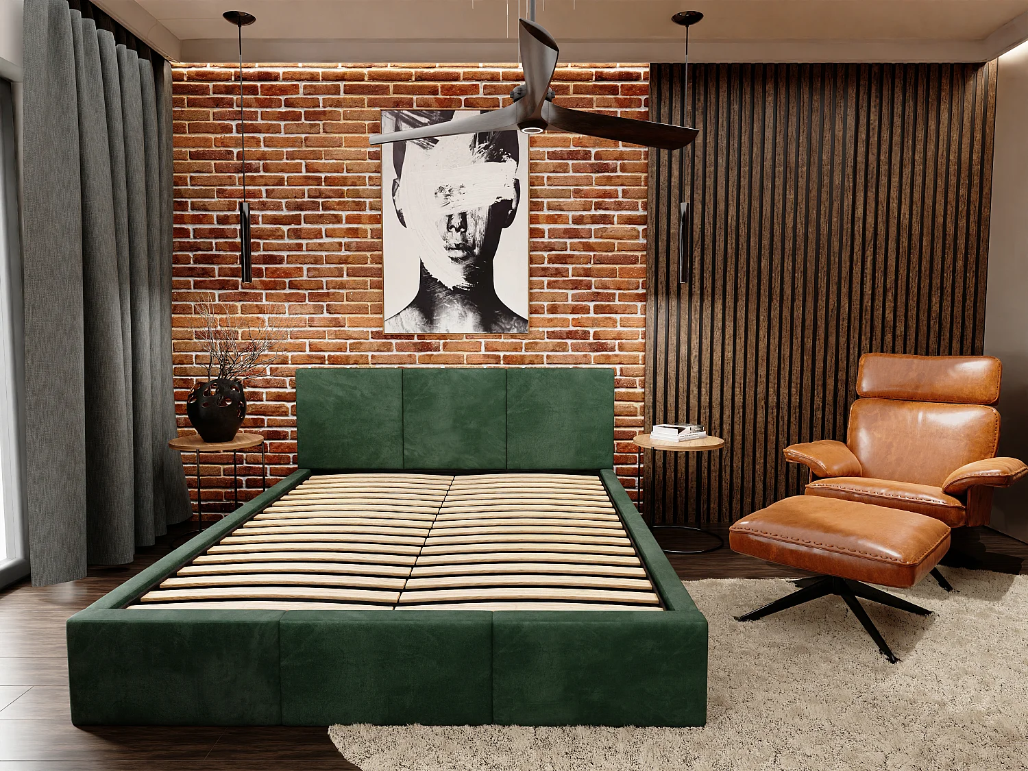 Bed Gestoffeerd Voor De Slaapkamer 160cm x 200cm Dubbel Met Opbergruimte In Flessengroen