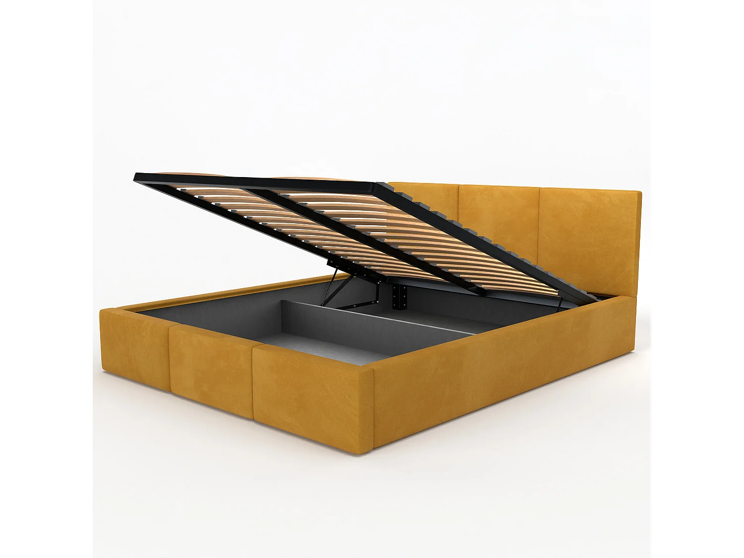 Muralo POLSTERBETT für Schlafzimmer Polsterbett mit Bettkasten und Gasdruckfeder Bett mit Polsterkopfteil Doppelbett 140x200 Bett mit Stauraum Gelb