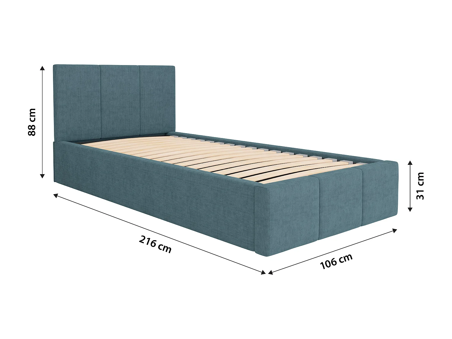 Bed Gestoffeerd 90cm x 200cm Enkel Met Opbergruimte Zeegroen